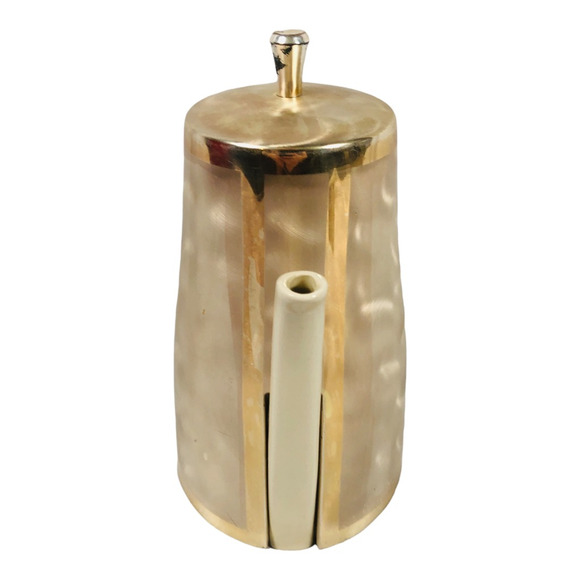 Vintage WMF Ikora MCM Brushed Metal Coated Ceramic Coffee Pot Creamer Silver - Picture 2 of 12